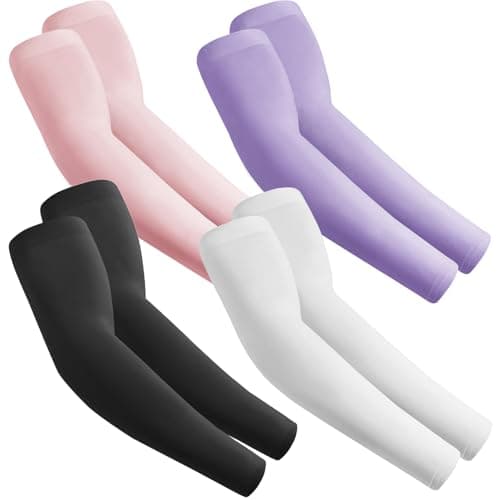 Image of fuinloth Arm Sleeves Compression UV Protection Gaming Sleeve to Cover Arms Cricket Running for Men/Women Black+White+Purple+Pink