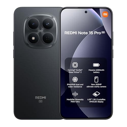 Image of XIAOMI Redmi Note 15 Pro 5G Smartphone 8GB+256GB, MediaTek Dimensity 7400-Ultra, 200MP Ultimate-clarity Camera, 6.83" 120Hz Amoled Display, 6580mAh Battery, Black (No In-box Charger)
