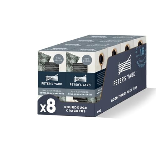 Image of Peter's Yard Sourdough Crackers, Rye & Charcoal, Great with Chutney and Cheese, High Fibre, Natural Ingredients, Low Sugar 90g x 8