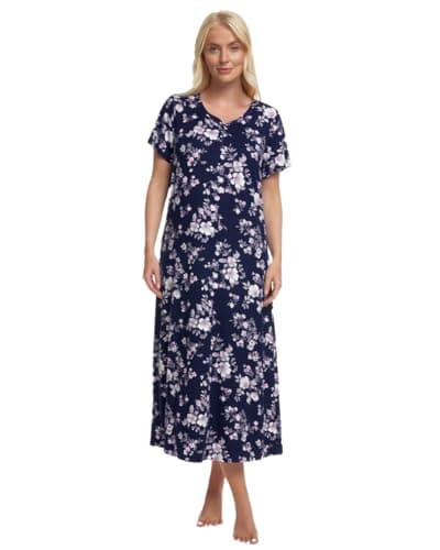 Image of Suzy & Me Ladies Long Plus Size Luxury Soft Touch Jersey Nightshirt (NAVY FLORAL 30-32)