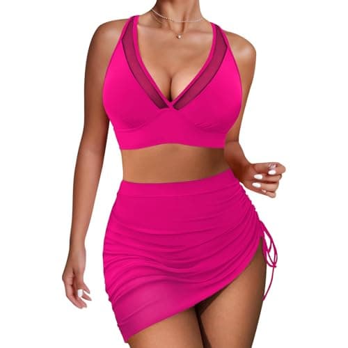 Image of High Waisted Bikini Set Tummy Control Bikini Sets for Women, Push Up Bikinis 2 Piece Swimsuit, Adjustable Swimming Costumes for Grils (UK, Alpha, L, Regular, Regular, Pink)