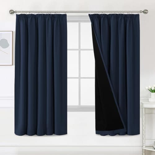 Image of BellaHills 100% Blackout Curtains for Bedroom Thermal Insulated Curtains & Drapes Blackout Curtains Pencil Pleat Curtains for Living Room with Black Liner 2 Panels Set, 66 x 72 Inch, Navy