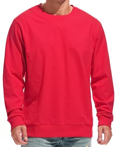 Image of RONOMO men's sweater 100% cotton round neck sweater men's hat long sleeved casual sweater(CLW Rot M)
