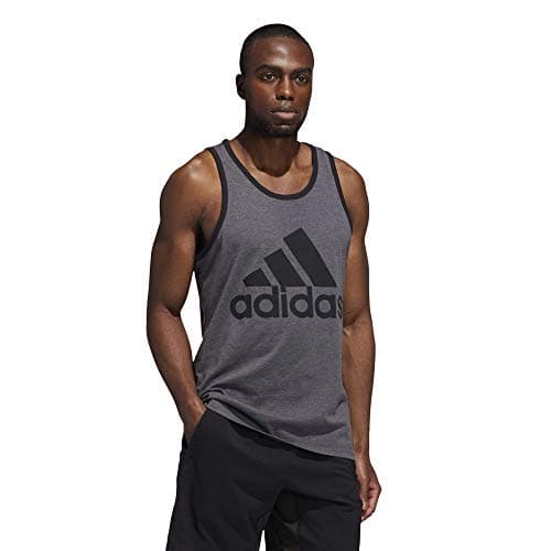 Image of adidas Men's Badge of Sport Classic Tank, Dark Grey Heather/Black, Small