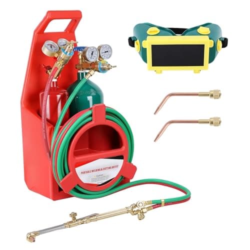 Image of Oxygen Acetylene Torch Kit with Gas Tank, Portable Brazing Welding Cutting Set, Professional Oxyacetylene Torch Kit with Twin Hose Welding Pressure Gauge for DIY Metalwork Projects Red