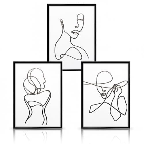 Image of Hopzab 3 PCS Abstract Female Silhouette Paintings Set Minimalist Black & White Line Artwork Modern Wall Art Poster for Bedroom Living Room Bathroom Office Studio College Dorm