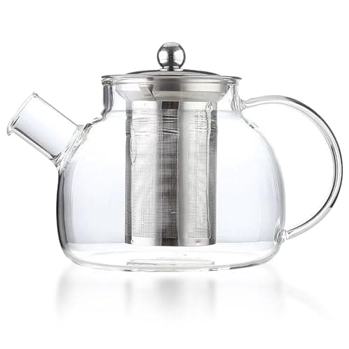 Image of Glass Teapot 1000ml, Clear Teapot with Infuser Removable Stainless Steel Strainer Tea Pot for Tea Coffee Juice Beverage