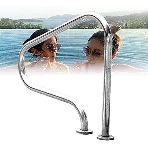 Image of FALIYORS Pool Handrails Pool Hand Rail 31.5" x 31.5" Pool Railing 304 Stainless Steel 250LBS Load Capacity Silver Rustproof Pool Handrail Humanized Swimming Pool Handrail