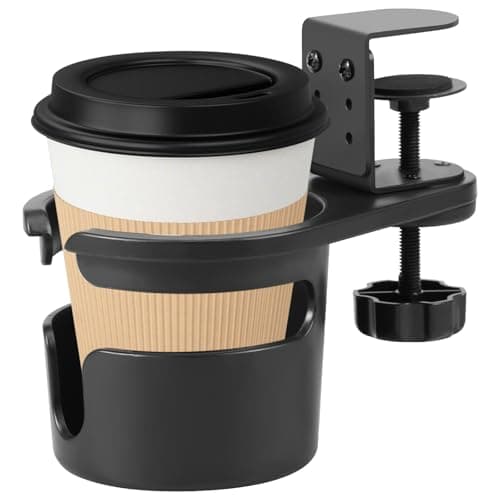 Image of GWCYMYD Desk Cup Holder Clamp, Adjustable Table Drink Holder, 360° Rotating Desk Coffee Bottle Rack Easy to Install, Space Saving Clamp on Bottle Tray Stand for Home Office and School