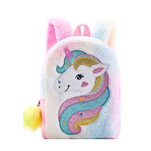 Image of Hifot Mini Color Unicorn Backpack for Kids, School Bags for Nursery Toddler Bookbags Plush Soft Backpack Unicorns Gifts for Little Girls