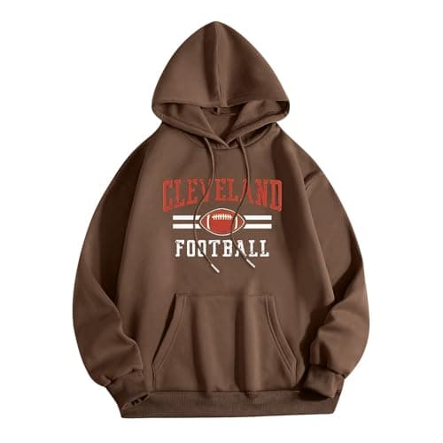 Image of Generisch Women's Fashion Letter Print Hoodie Long Sleeve with Sweatshirt Top Pullover Slogan Graphic Drop Shoulder Drawstring Hoodie, coffee, M