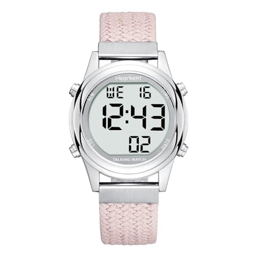 Image of Hearkent Women's Digital Talking Watch British English Speaking Pleasant Voice LCD Big Numbers Watch for Elderly Or Blind People (Pink)