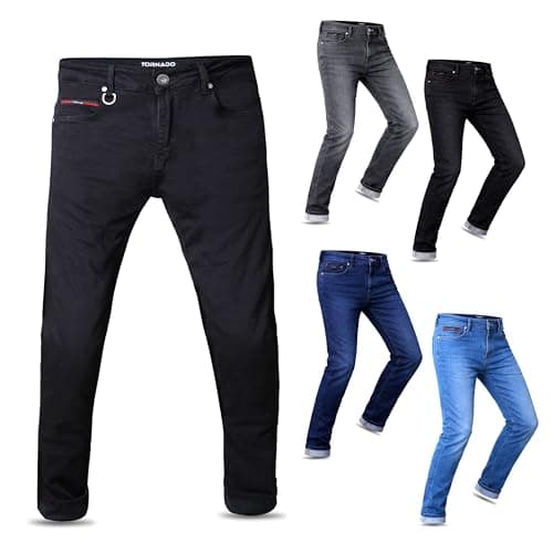 Image of Tornado Comfort Men's Slim Fit Motorcycle Jeans – Aramid-Lined Denim Biker Pants with CE Level 2 Protective Armour & Comfortable Fit
