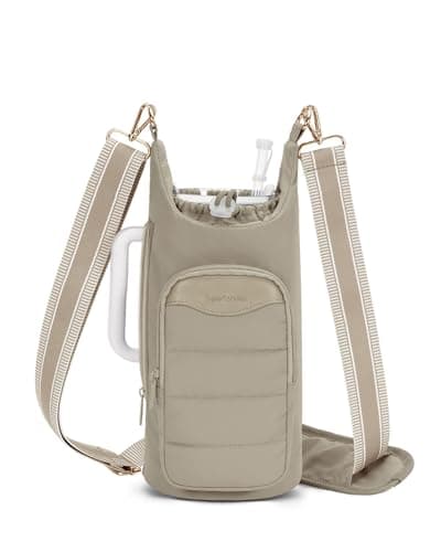 Image of sportsnew Water Bottle Carrier Bag, Fits up to 1.2L/40oz Bottles with Phone Pocket, RFID Card Slot and Adjustable Strap, Lightweight Water-Resistant Puffy Water Bottle Holder for Walking, Gym, Travel