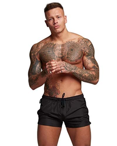 Image of Redqenting Men’s Swim Trunks Quick Dry Swim Shorts Board Shorts with Triangle Mesh Lining Black