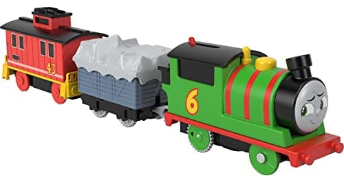 Image of Thomas and Friends Motorized Toy Train Percy Battery-Powered Engine and Brake Car Bruno Rail Vehicle for Ages 3+ Years, HHN44