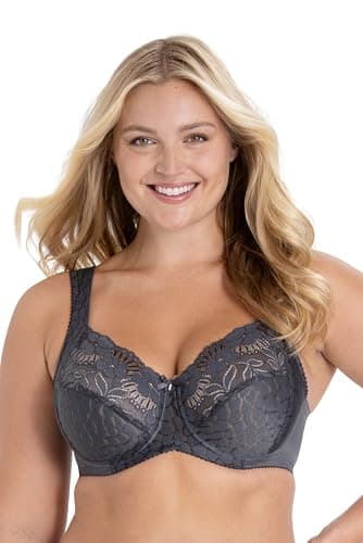 Image of Miss Mary of Sweden Jacquard & Lace Womens Underwired Bra with Side Support 38DD Dark Grey