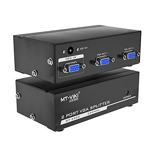 Image of MT-VIKI 1x2 VGA Splitter 1 in 2 out, Mirror 1 VGA Video & Audio on Multiple HD Monitors Support Wide Screen 1920 x 1440 1080P 350MHz 45meters (1 PC to 2 Monitors)