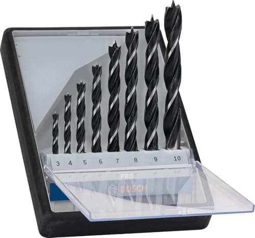 Image of Bosch 8x PRO Wood Brad Point Drill Bit Set (for Softwood, Hardwood, Ø 3,0, 4,0, 5,0, 6,0, 7,0, 8,0, 9,0, 10,0 mm, Professional Accessory Rotary Drill/Drivers)