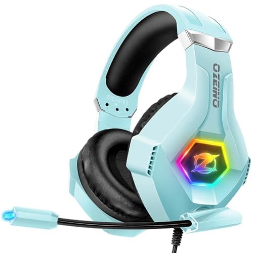 Image of Ozeino Gaming Headset, 3D Sound Effects, Noise Eduction Microphone, Gaming Headphone for Ps4, Ps5, Xbox One, PC, Switch(light blue)