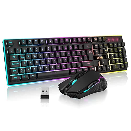 Image of RedThunder K10 Wireless Gaming Keyboard and Mouse Set, QWERTZ DE Layout, 3000 mA Battery Capacity and 3200 DPI for Gamers (Black)