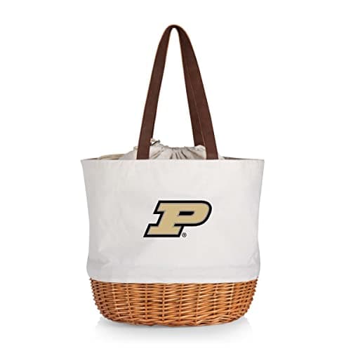 Image of PICNIC TIME NCAA Purdue Boilermakers Coronado Canvas and Willow Basket Tote, Picnic Tote Bag, Beach Tote, (Beige Canvas)