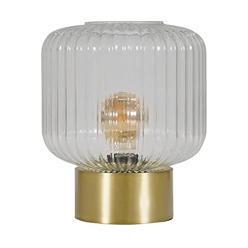 Image of MiniSun | Satin Gold Base Table Lamp with a Clear Glass Textured Light Shade | Table Lamps, Home Décor & Improvement Essential | Includes 4W LED Bulb [2700K Warm White]