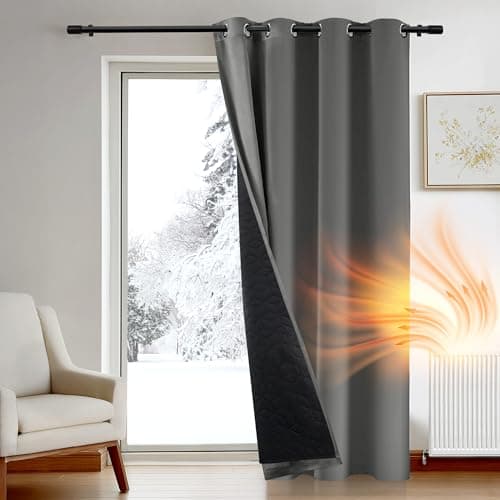 Image of Deconovo Thick Thermal Door Curtain 52 x 84 Inch, Cold Resistant Blackout Curtain with Thick Microfiber Quilted Lining, Super Soft Bedroom Curtain for Door, Light Grey, 1 Panel