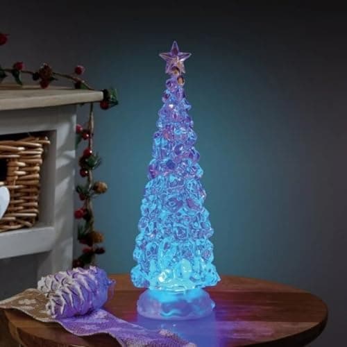 Image of Marco Paul Swirl Ice Christmas Tree – 30 cm Multicolour LED Light-Up Decoration – Battery-Operated Water-Filled Ornament with Glitter Swirl & 6 LEDs – Festive Table Centrepiece