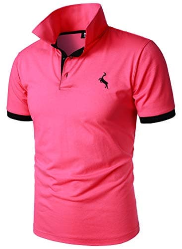 Image of HOOD CREW Men’s Classic Polo Shirt Short Sleeve Slim Fit Shirts Lightweight Casual Tops Pink