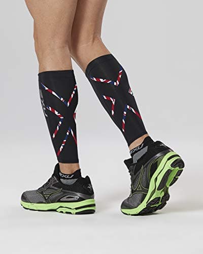 Image of 2XU Unisex Compression Calf Guard (UA1987b), Black/Outline Union Jack - X-Large