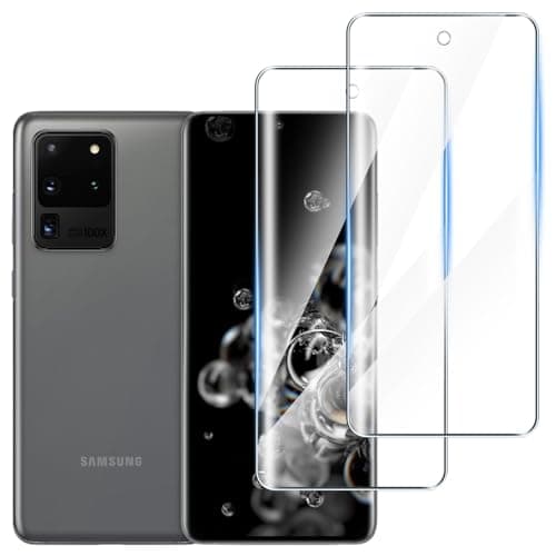 Image of Hirshen [2 pieces] Tempered glass screen protector for Samsung Galaxy S20 Ultra, HD clear screen protector, 3D full coverage, scratch-resistant, super clear film, hardness rating 9H