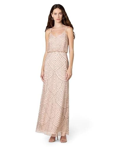 Image of Adrianna Papell Women's Blouson Maxi Dress, Blush/Gold, 8 UK (Manufacturer size: 4)