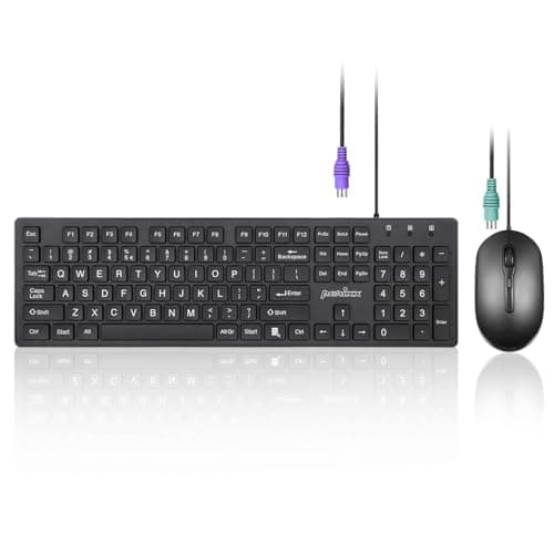 Image of Perixx PERIDUO-117P, Wired Standard PS2 Keyboard and Mouse Combo - Full-Size Layout - Bundle with 3 Button Optical PS2 Mouse - 5.9 ft Cable - Black