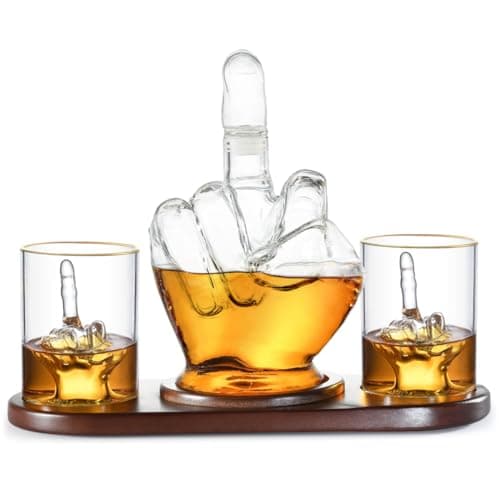 Image of RUGLUSH Middle Finger Whiskey Decanter Set - Wine Container & Middle Finger Glasses for Scotch, Tequila, Brandy, Rum, Bourbon & Alcoholic Drinks - Gift Accessories for Men, Dads, Boyfriends