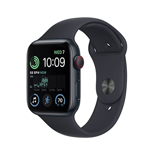 Image of Apple Watch SE (2nd generation) (GPS + Cellular, 44mm) Smart watch - Midnight Aluminium Case with Midnight Sport Band - Regular. Fitness & Sleep Tracker, Crash Detection, Water Resistant