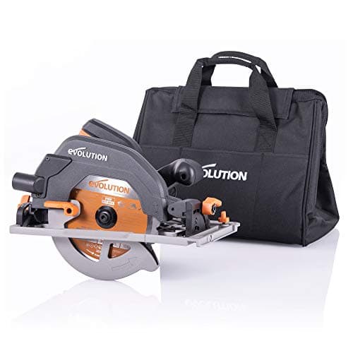 Image of Evolution Power Tools, R185CCSX+ Circular Saw With TCT Multi-Material Cutting Blade, Cuts Wood, Plastic, Metal & More | Track Compatible | Carry Bag Included | 0-45˚ Bevel Scale | 185mm (110v)