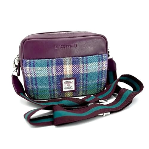 Image of maccessori Harris Tweed Camera Bag Cross Body Bag (Green Purple Plaid)