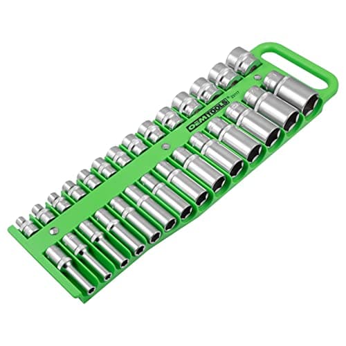 Image of OEMTOOLS 23117 3/8" Drive Portable Magnetic Socket Organizer Tray, Magnetic Socket Holders Organizers for Tool Box, Shop, Or Garage, Holds Up to 28 Tools, Metric/SAE, Green