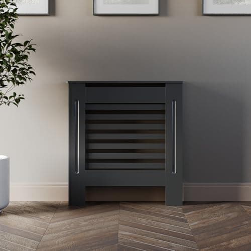 Image of DuraTherm® Radiator Cover Anthracite Grey Painted Modern Horizontal Slat Shelves MDF Cabinet Shelf for Radiators, Living Rooms, Bedrooms, Small (W: 78cm / h: 81.5cm / D: 19cm)