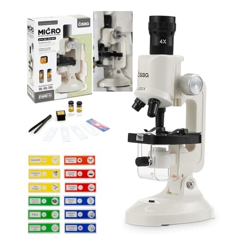 Image of Kids Microscope, Microscope for Kids Portable Microscopes Kid Educational Science Kit for Kid Beginner Microscopes 100X 400X and 1200X with Sample Prepared Slides 12pcs Educational Toy, White