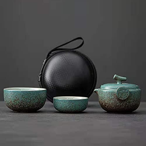 Image of La cocina Ceramic Gongfu Travel Tea Set - Gorgeous Chinese Teapot Set with 2 Tea Cups, Portable Carrying Case…