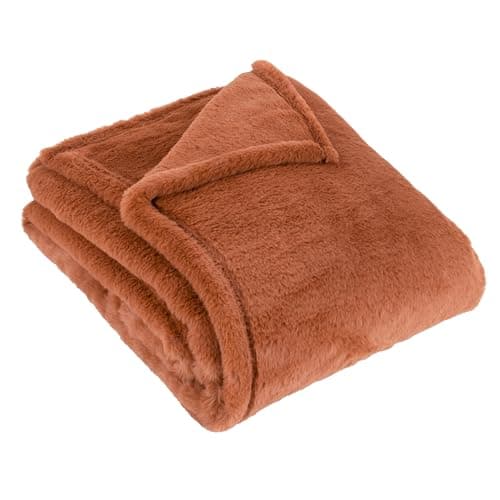 Image of furn. Kallu Faux Fur Throw – Earthy Soft Fluffy Decorative Throw with Oxford Edge (Rust - 150x200cm)