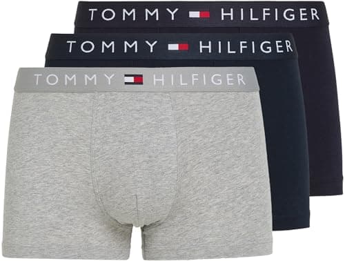 Image of Tommy Hilfiger Men’s 3 Pack Trunks Underwear, Multicolor (Des Sky/Grey Htr/Des Sky), XXL