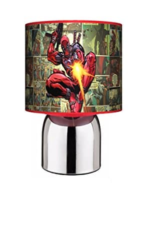 Image of Deadpool - RED Bedside Touch LAMP - Boys Bedroom Light/LAMP Shade. Mains Operated (UK Plug)