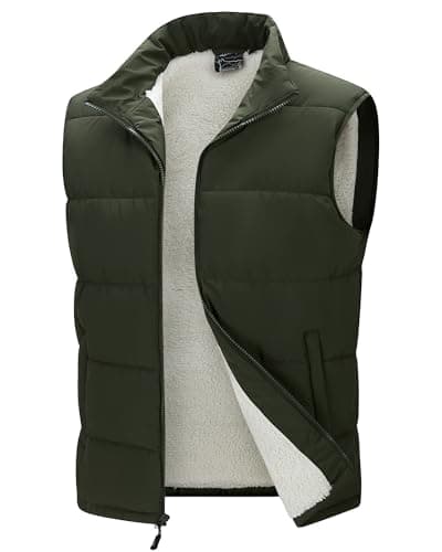 Image of 33,000ft Mens Puffer Vests Winter Fleece Lined Waistcoats Padded Outerwear Gilet Water Resistant Quilted Gilet Outdoor Work Vest Sleeveless Jacket with 5 Pockets Army Green L