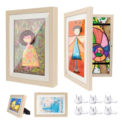 Image of Ciscle Kids Art Frames, 2 Pack A4 Fillable Front Opening Photo Frames, Display Frames for Kids Artwork for 150 Pictures, Ideal for Children's Drawings, Kids Art Projects, School, Home or Office(Wood)
