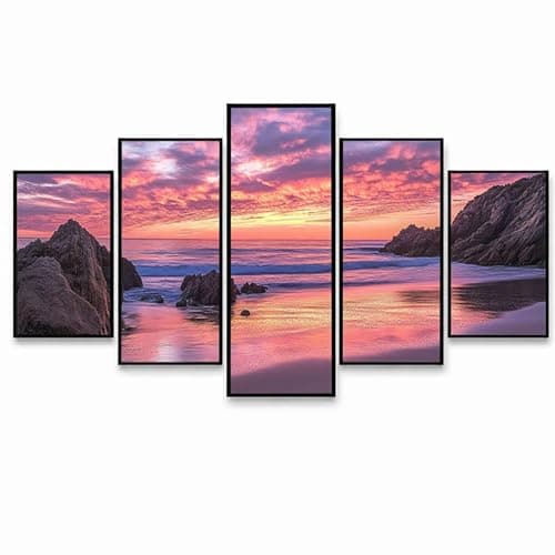 Image of 5 Pack Diamond Art Kits Adults, DIY Beach Diamond Painting, Full Drill Coverage Rhinestone Paint by Numbers, Crystal Art Canvas Paintings Sea for Office Bedroom Home Decor Gifts (Three Sizes) PZSH2904