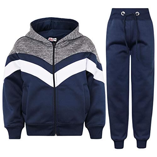 Image of A2Z 4 Kids Girls Boys Unisex Tracksuit Contrast Panelled Fleece Hooded - T.S 312 Navy 11-12