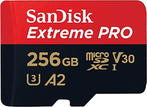 Image of SANDISK Extreme PRO micro SD card 256GB + SD adapter (For Smartphones, Action Cams, Drones, Speeds up to 200 MB/s, A2 App Performance + RescuePro Deluxe UHS-I, Class 10, U3)